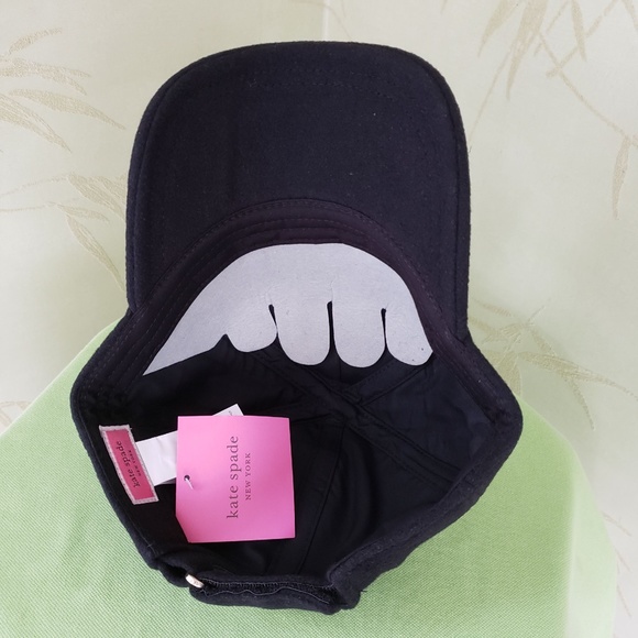 KATE SPADE SPADE FLOWER WOOL BLEND BASEBALL HAT CAP:NWT BLACK - Picture 8 of 10